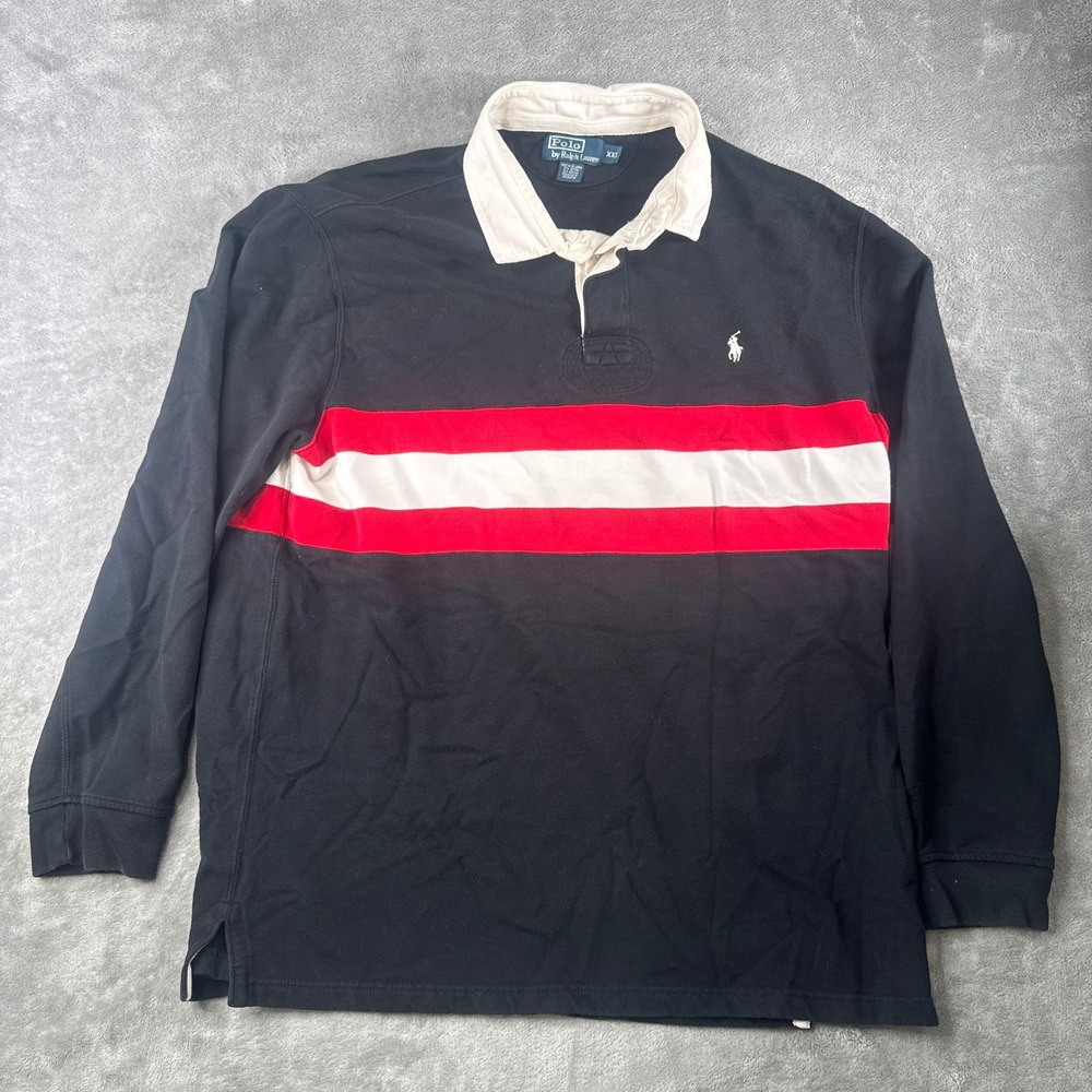 Vintage Polo Ralph Lauren Rugby Shirt Mens XXL Black Red Stripe Long Sleeve